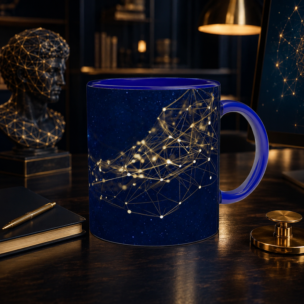 GOLDEN NEURAL NETWORK — AI Philosophy Mug — Ceramic Blue