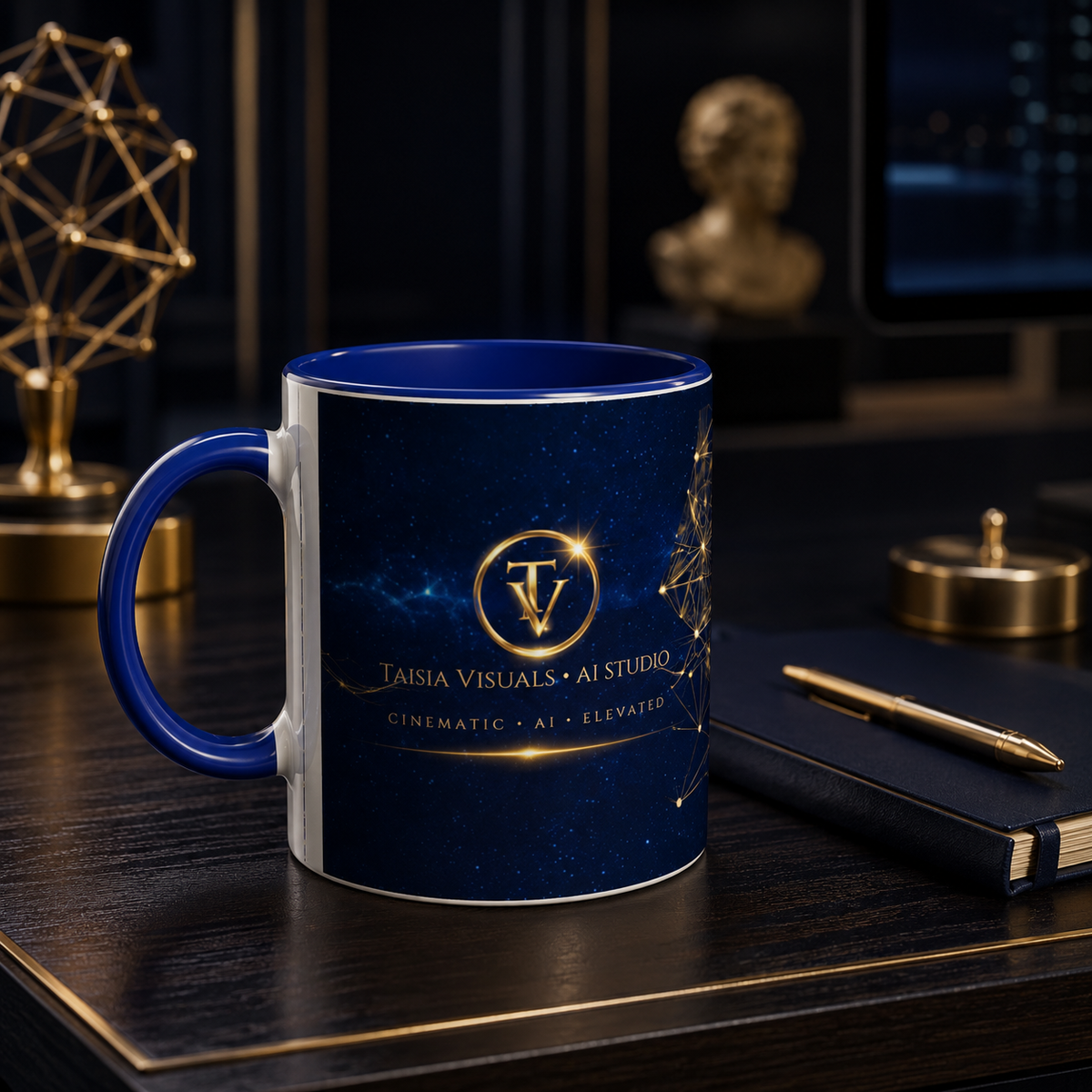 GOLDEN NEURAL NETWORK — AI Philosophy Mug — Ceramic Blue