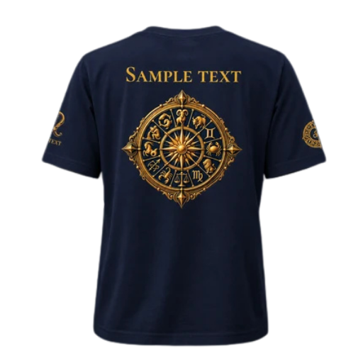 PERSONALIZED – Leo Zodiac Unisex T-Shirt – Old Gold Lion on French Navy