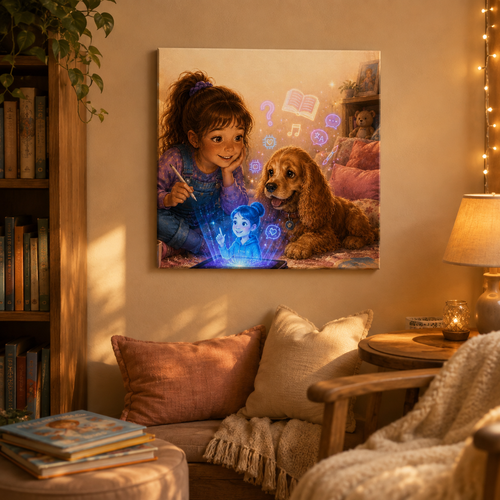 FUTURE FRIENDS — Lia and Caesar Discover AI Canvas Wall Art