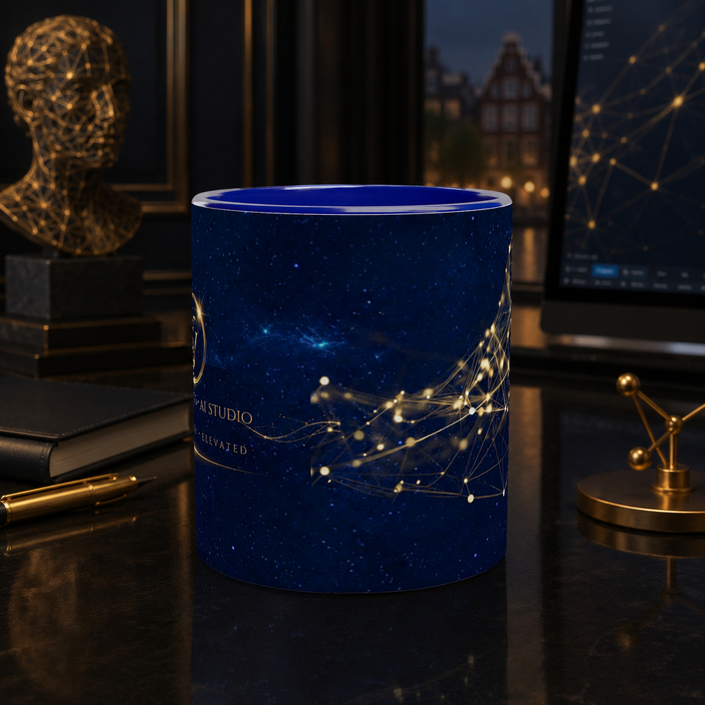 GOLDEN NEURAL NETWORK — AI Philosophy Mug — Ceramic Blue