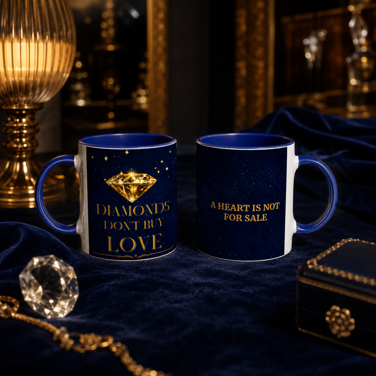DIAMONDS DON'T BUY LOVE — Ceramic Mug — Blue Edition