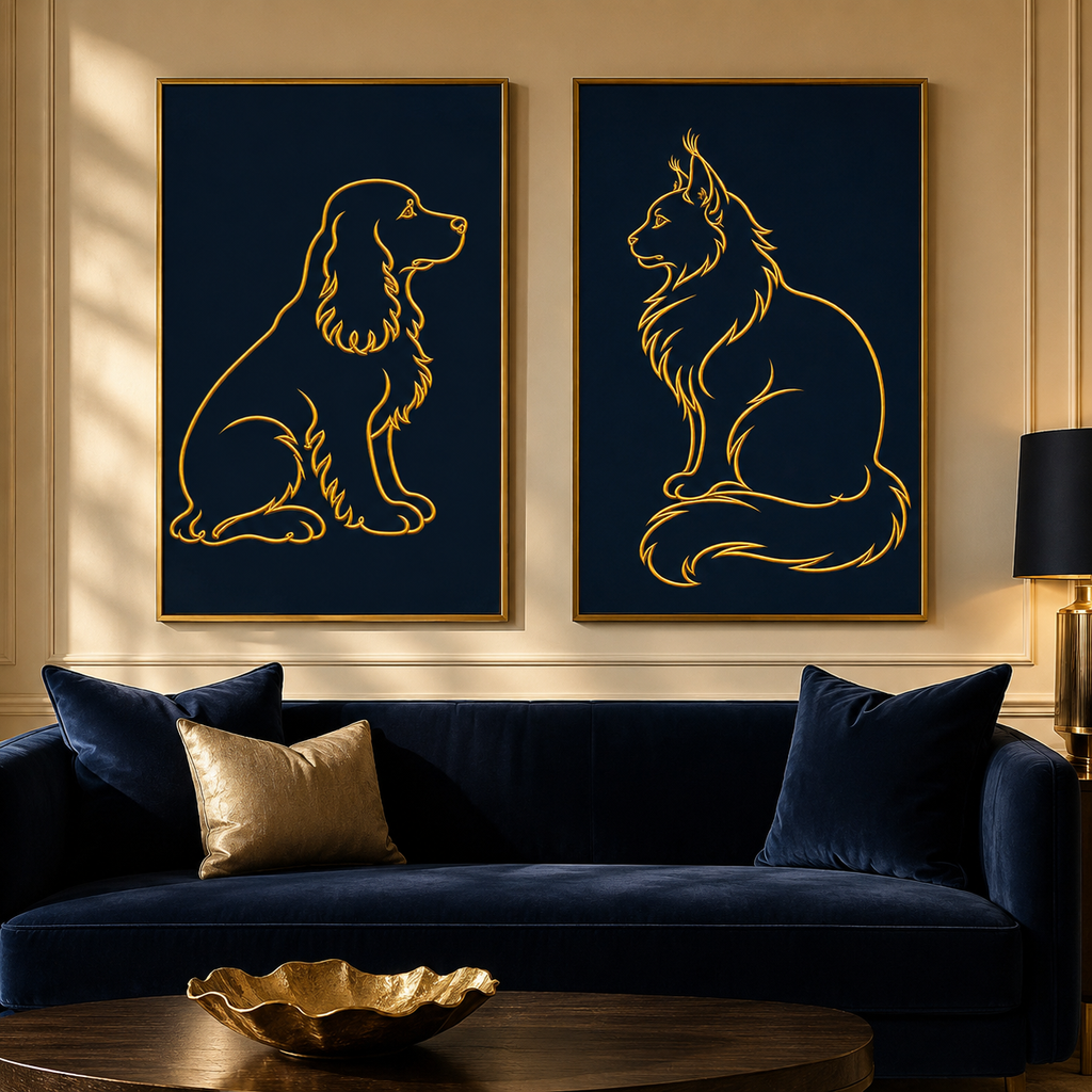 The Golden Dog Companion — One Golden Line | Museum-Quality Matte Poster