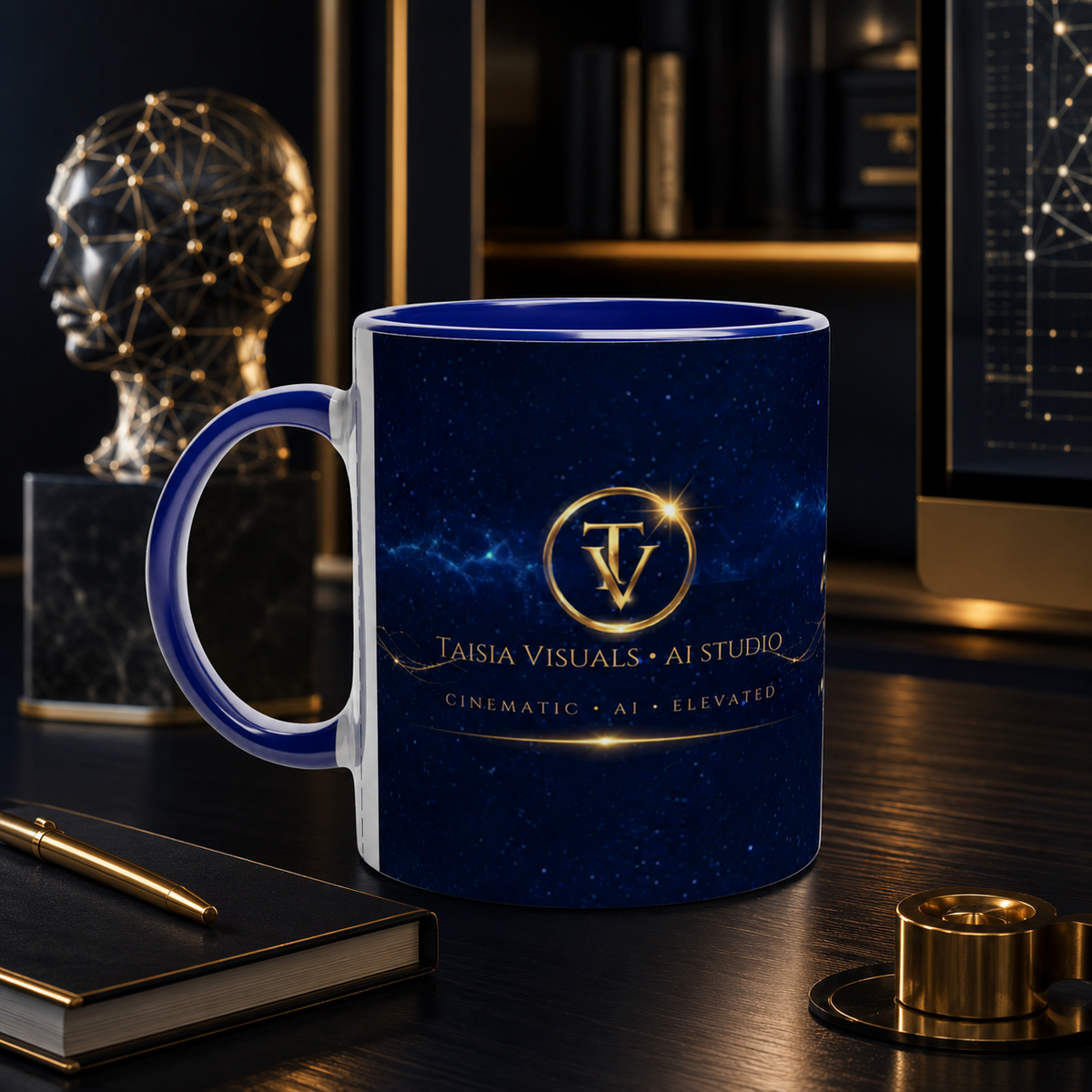 GOLDEN NEURAL NETWORK — AI Philosophy Mug — Ceramic Blue