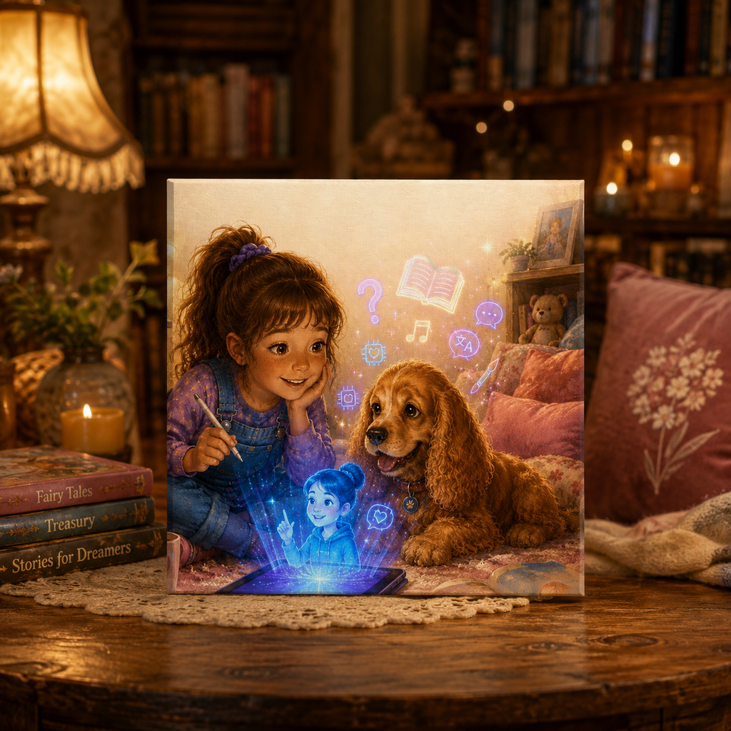 FUTURE FRIENDS — Lia and Caesar Discover AI Canvas Wall Art
