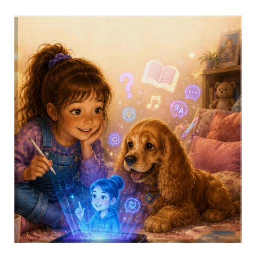 FUTURE FRIENDS — Lia and Caesar Discover AI Canvas Wall Art