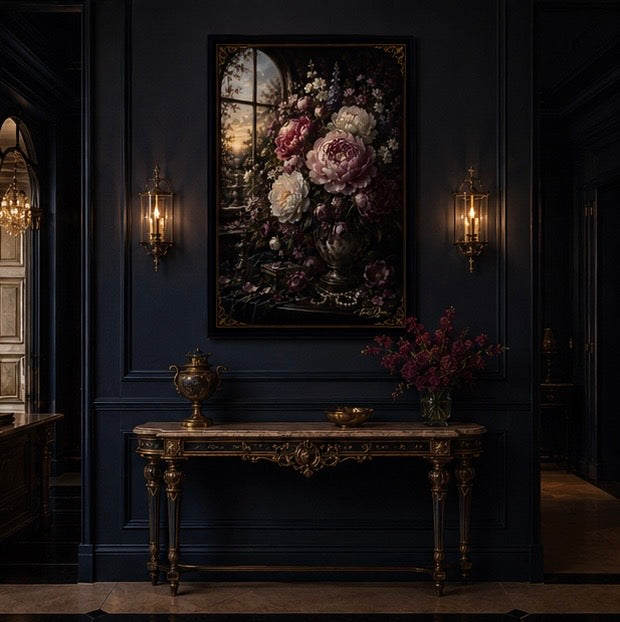 DUTCH MASTERS — Floral Art Print "Pink Peonies by the Window"