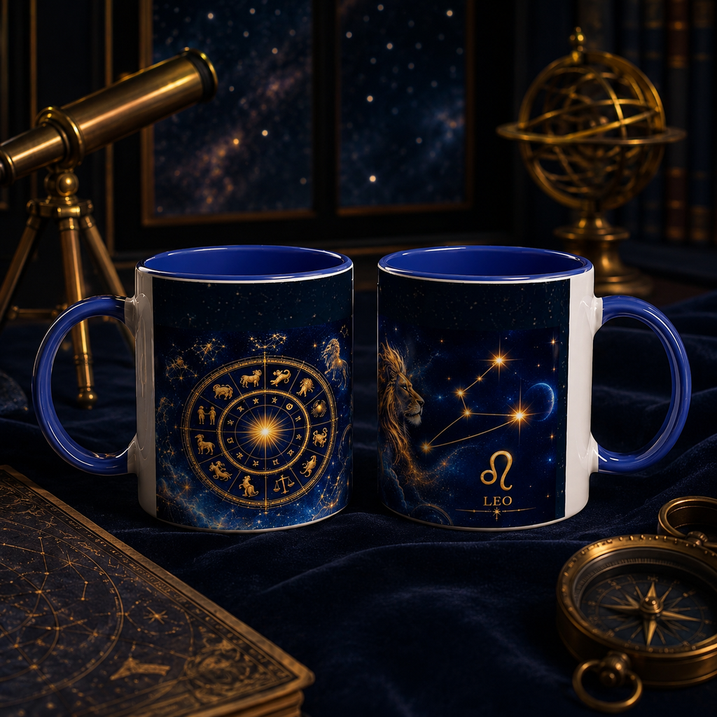 LEO ROYAL ZODIAC — Ceramic Mug — Celestial Blue Edition