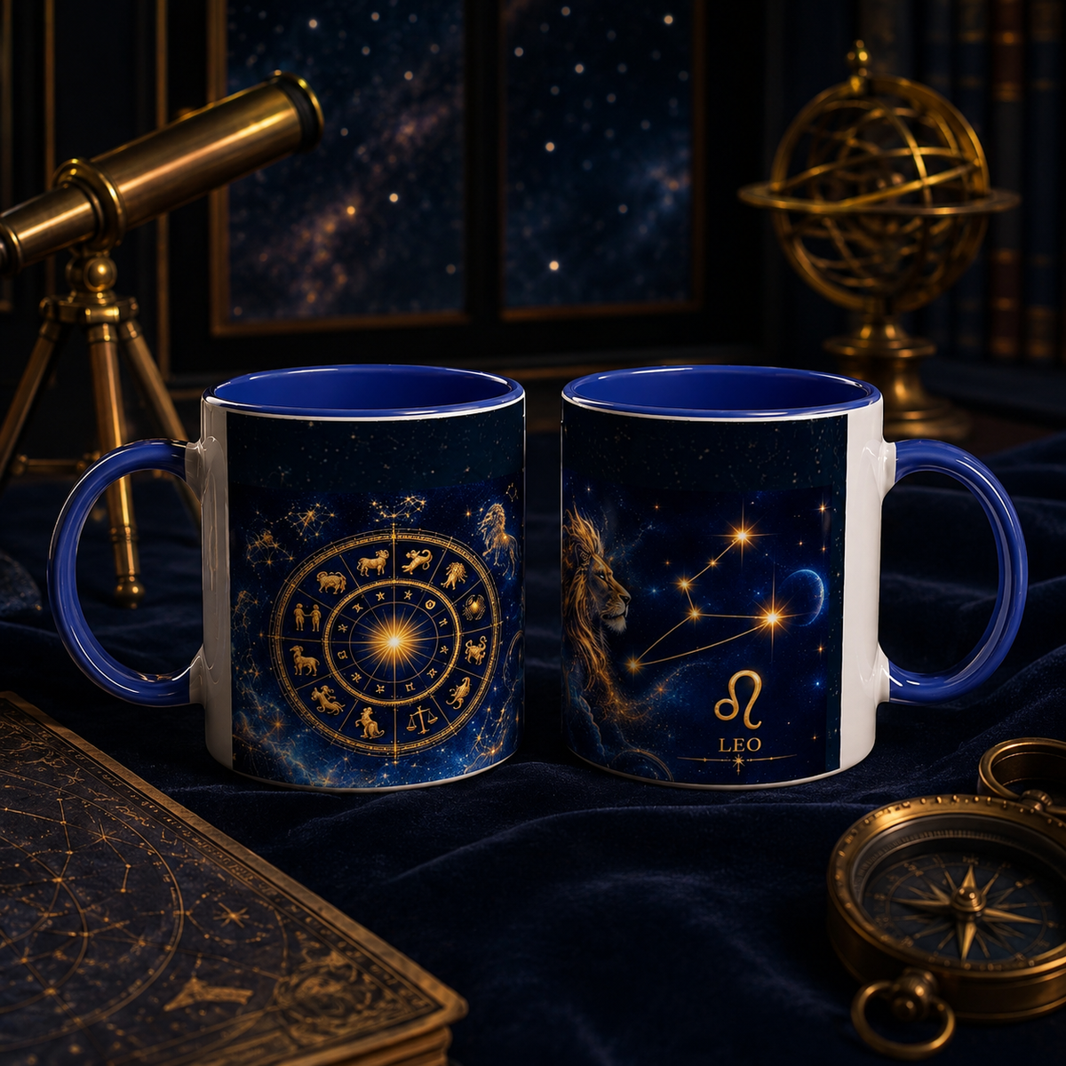 LEO ROYAL ZODIAC — Ceramic Mug — Celestial Blue Edition