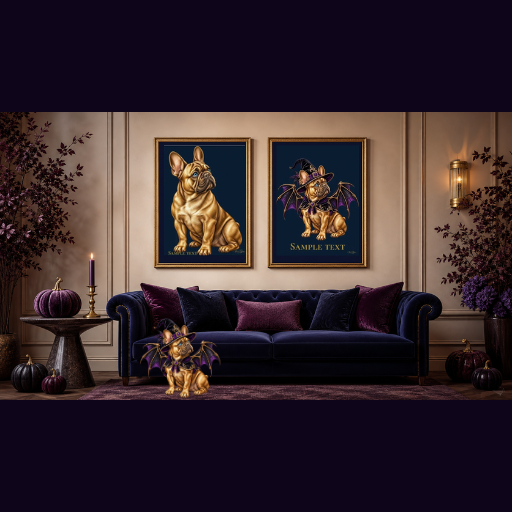 PERSONALIZED Fawn French Bulldog Halloween Poster | Four Paws Holiday Collection