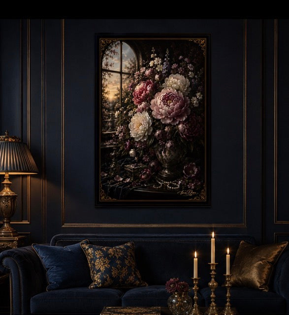 DUTCH MASTERS — Floral Art Print "Pink Peonies by the Window"