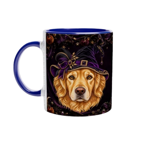 PERSONALIZE Your Halloween Golden Retriever Blue Ceramic Mug