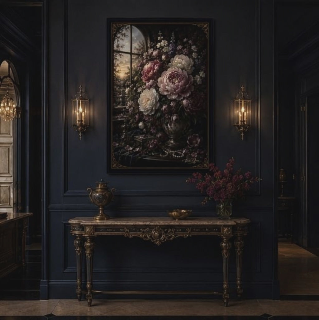DUTCH MASTERS — Floral Art Print "Pink Peonies by the Window"